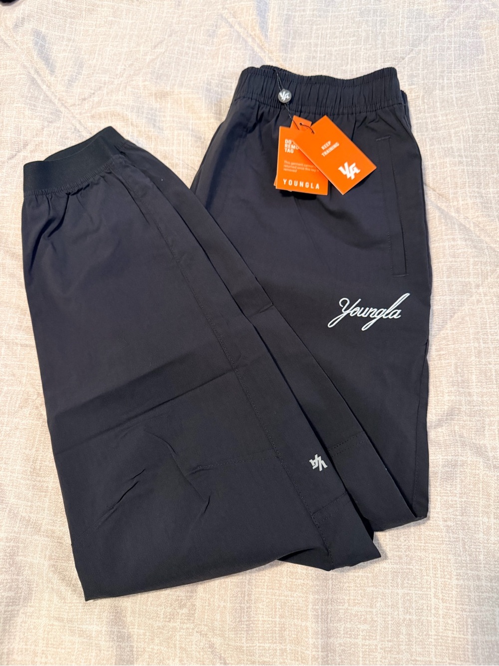 YoungLA Black Joggers with White Script Logo